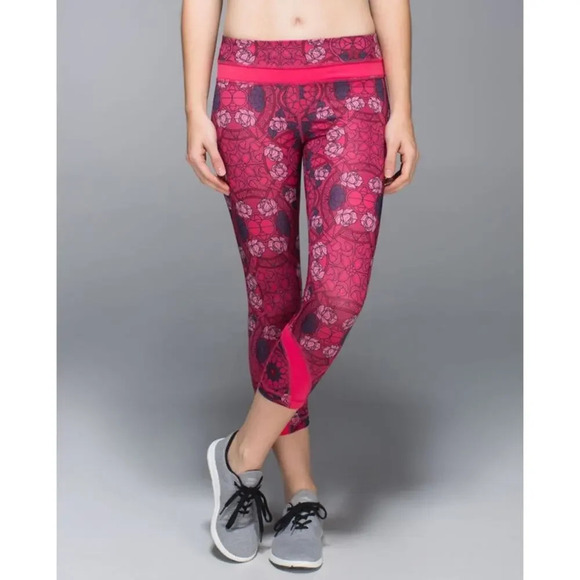 Lululemon Run: Inspire Crop II Leggings Luxtreme Pink Floral Sz 6 Active Workout - Picture 1 of 8